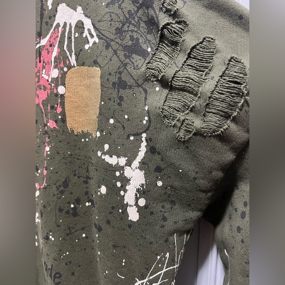 Zara Sweatshirt High Neck Green Distressed Grafitti Splatter Paint - Small Women - Picture 13 of 14